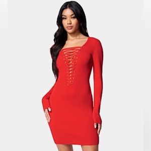 COPY - New Bebe* PLUNGE NECK LACE UP SWEATER DRESS *L